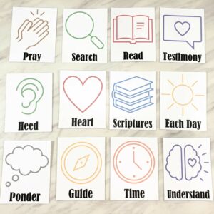 Search Ponder and Pray Picture Swap singing time idea for LDS Primary music leaders. Grab these printable song helps with lots of flexible ways to use them to teach the song! Also great for an at home Come Follow Me FHE lesson.