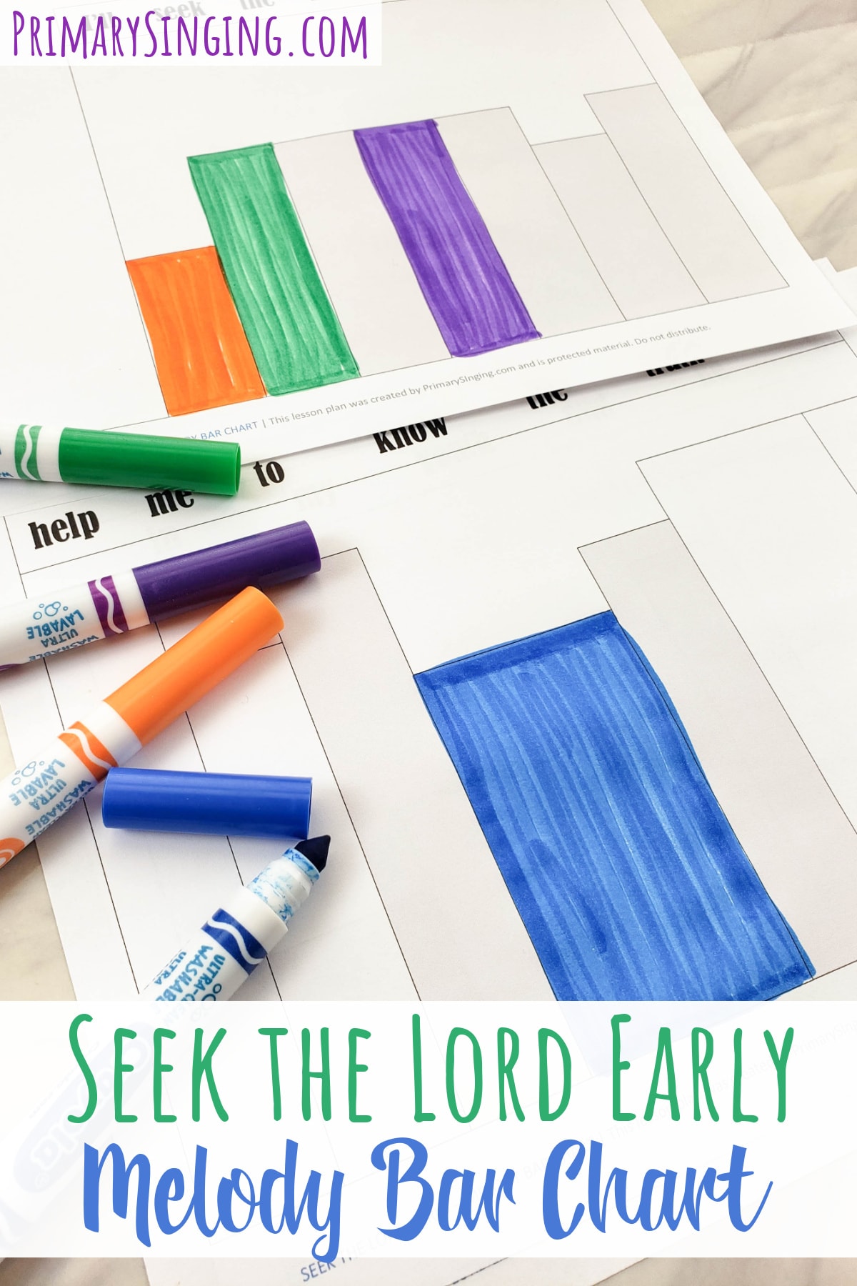 Seek the Lord Early Melody Bar Chart singing time printable song helps for a fun logical way to teach Seek the Lord Early for LDS Primary music leaders with 2 chart options print in color or color-in chart!