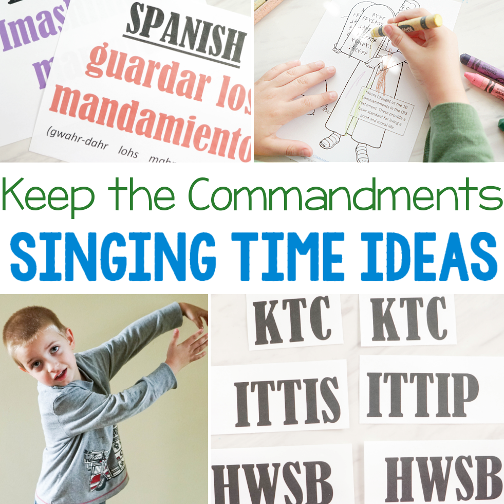 25 Keep the Commandments Singing Time Ideas including movement, visual, word, logical learning, and more varied ways to teach and learn this LDS Primary song this year for Music Leaders / Choristers or use these ideas in your home study of Come, Follow Me! Have fun teaching Keep the Commandments Singing Time ideas to your Primary children with exciting activities and printable song helps for LDS music leaders. One of our Old Testament Come Follow Me Primary Song picks for the year.