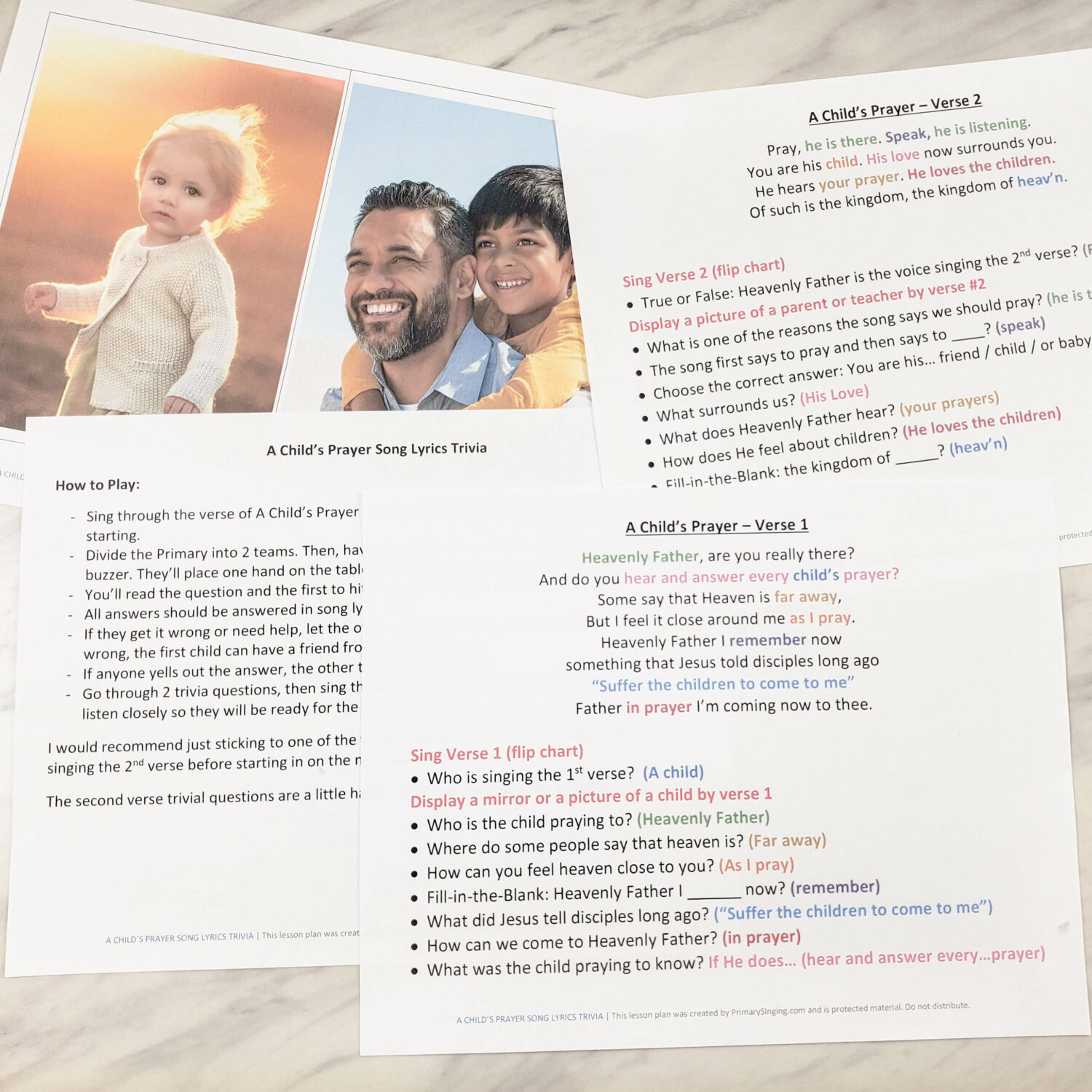 A Child's Prayer song lyrics trivia a fun printable trivia game to help the kids learn and reinforce the words of this song with singing time song helps for LDS Primary Music Leaders.
