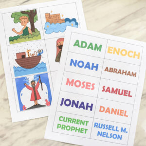 This Follow the Prophet Matching Activity singing time idea can be such a fun way to review this great song! Help your primary children learn more about Old Testament and Latter-Day prophets by matching their picture to their name with this logical activity! Includes printable song helps for LDS Primary Music Leaders teaching this song.