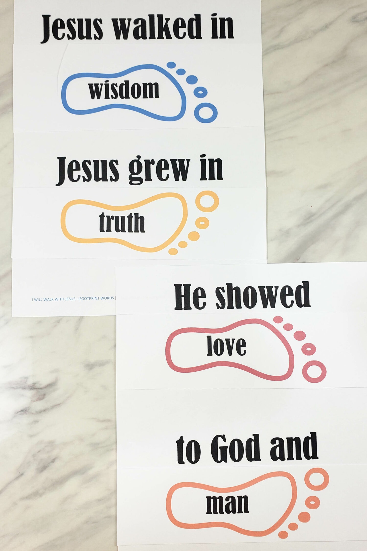 I Will Walk with Jesus footprint words singing time ideas