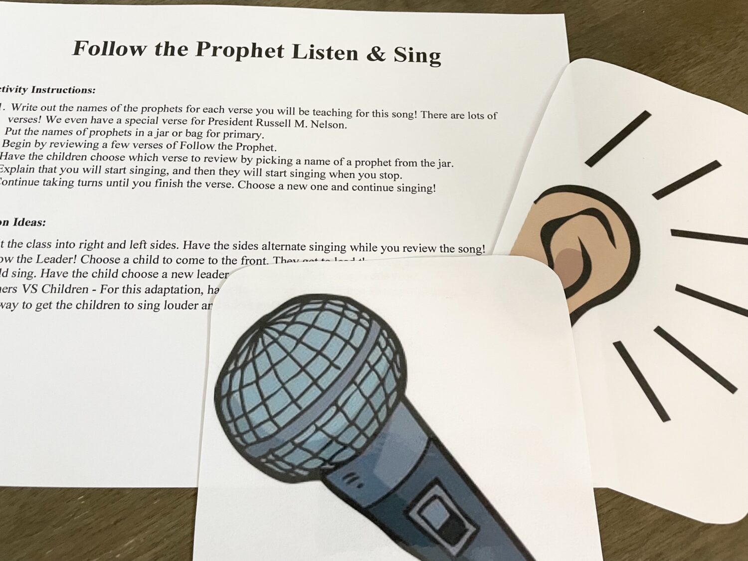 Follow the Prophet Listen and Sing singing time ideas with printable song helps for LDS Primary music leaders