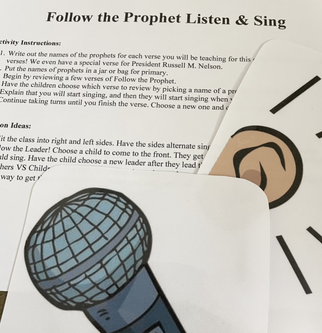 Follow the Prophet Listen and Sing singing time ideas with printable song helps for LDS Primary music leaders