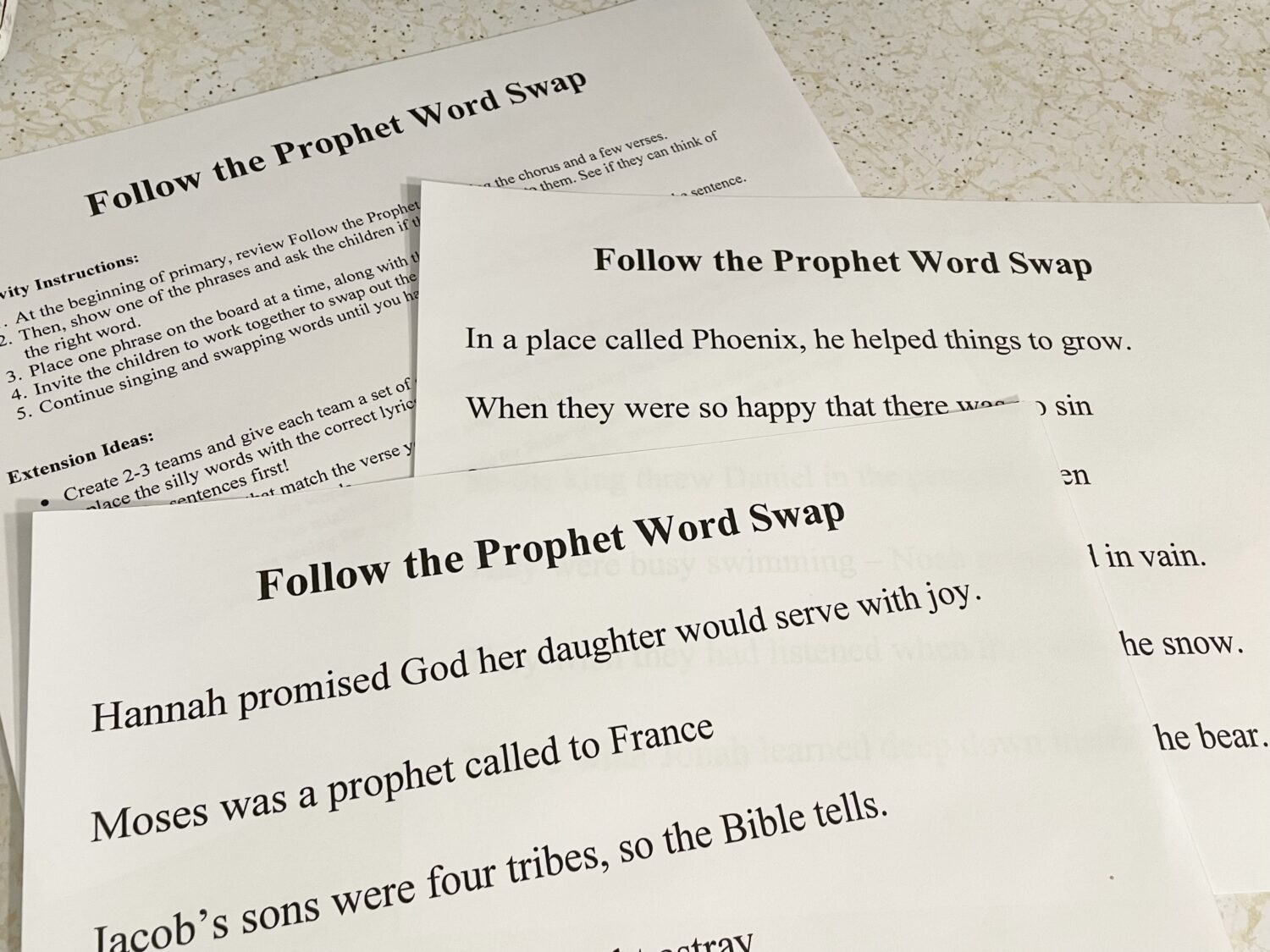 Follow the Prophet Word Swap singing time idea and printable song helps for LDS Primary music leaders