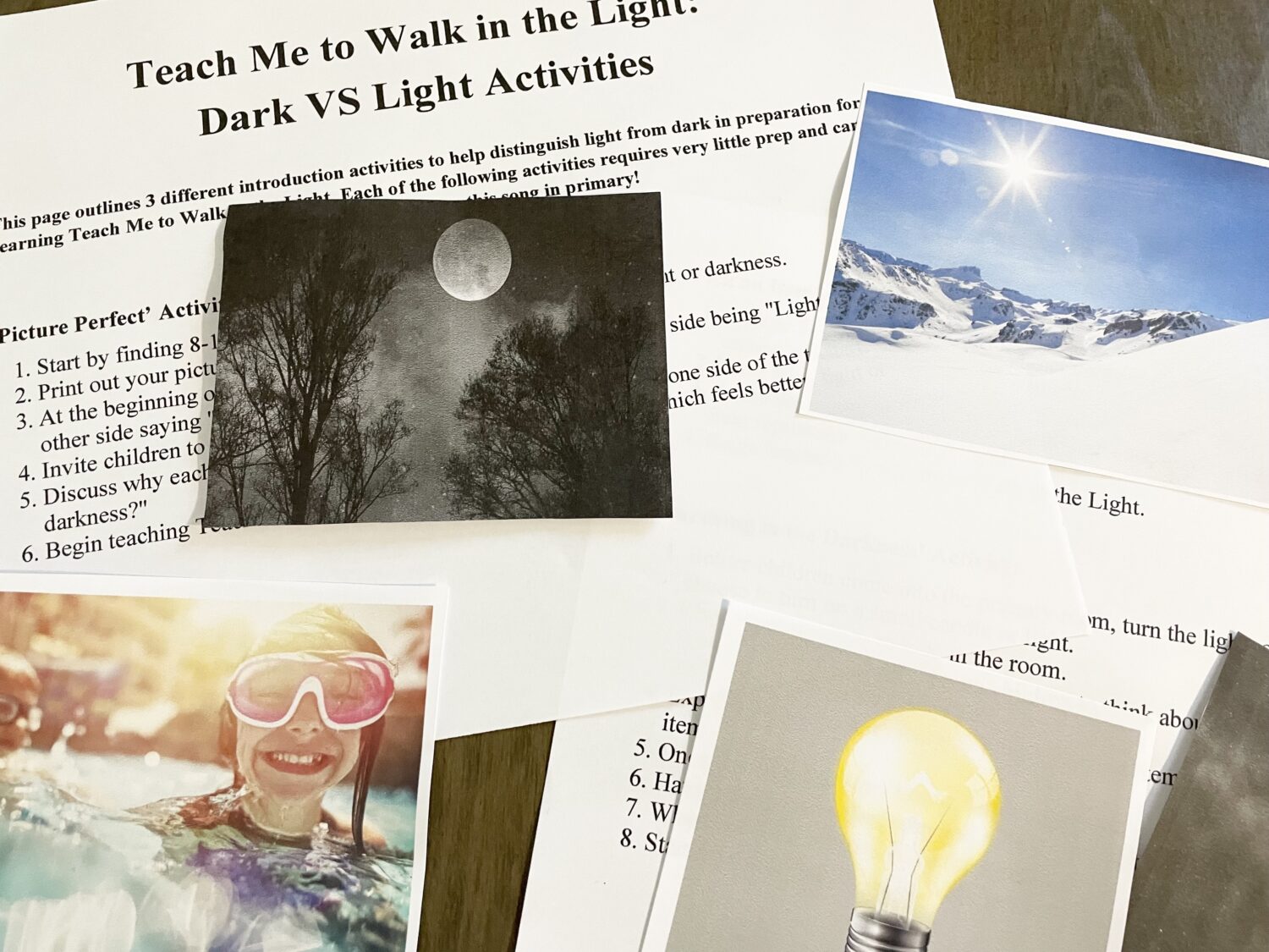 Teach Me to Walk in the Light Dark vs Light Singing Time idea for LDS Primary music leaders - compare and contrast light and darkness in this object lesson