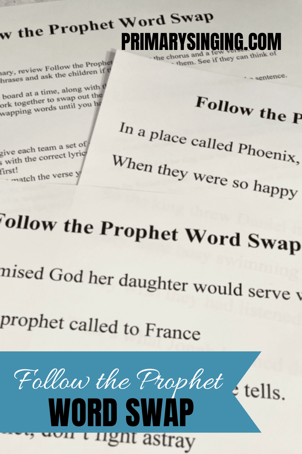 Follow the Prophet Word Swap singing time idea and printable song helps for LDS Primary music leaders