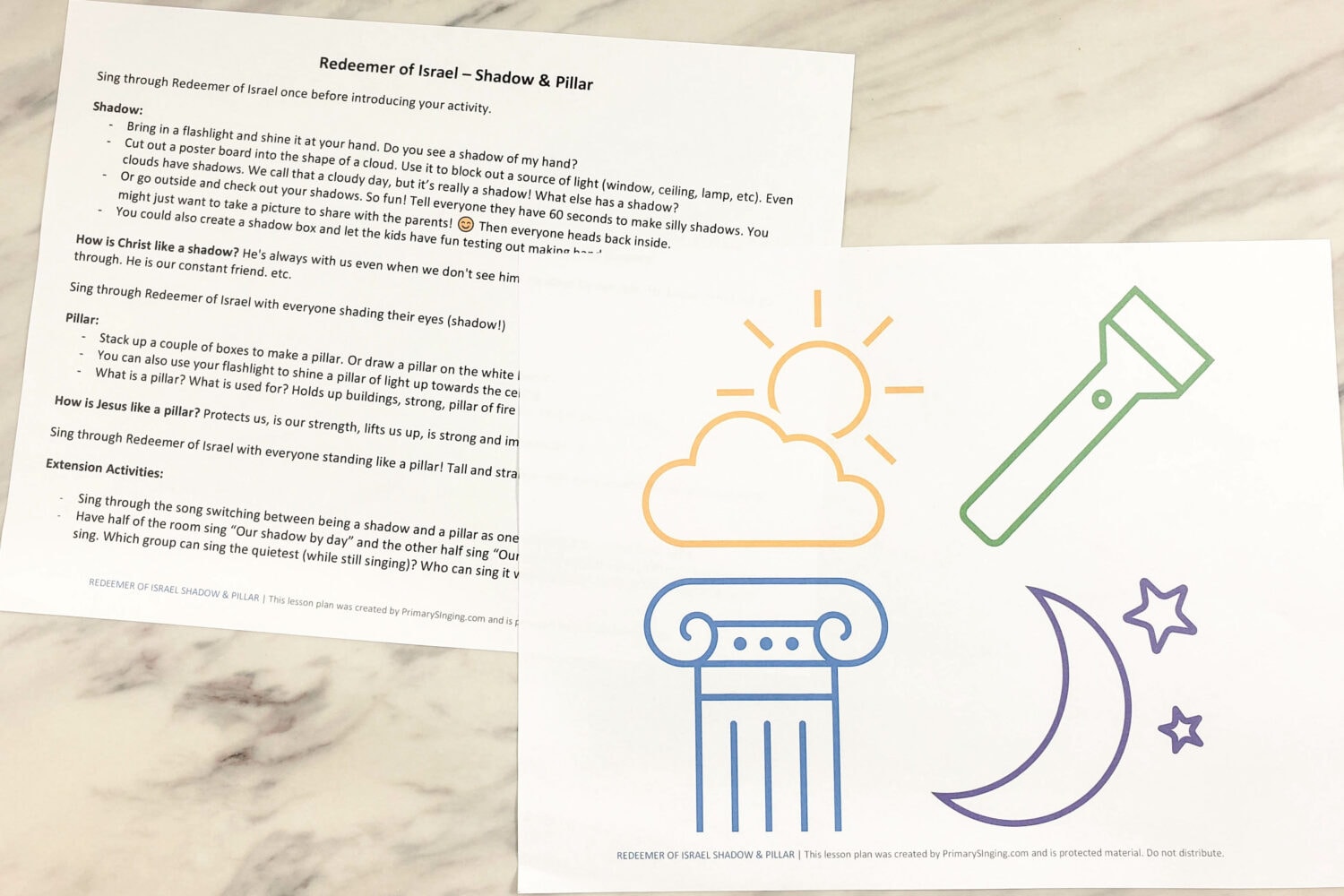 Redeemer of Israel Shadow & Pillar interactive singing time idea and printable lesson plan with song helps for LDS Primary music leaders. Dive into how our Redeemer is our shadow and our pillar and what that might mean with this engaging activity.