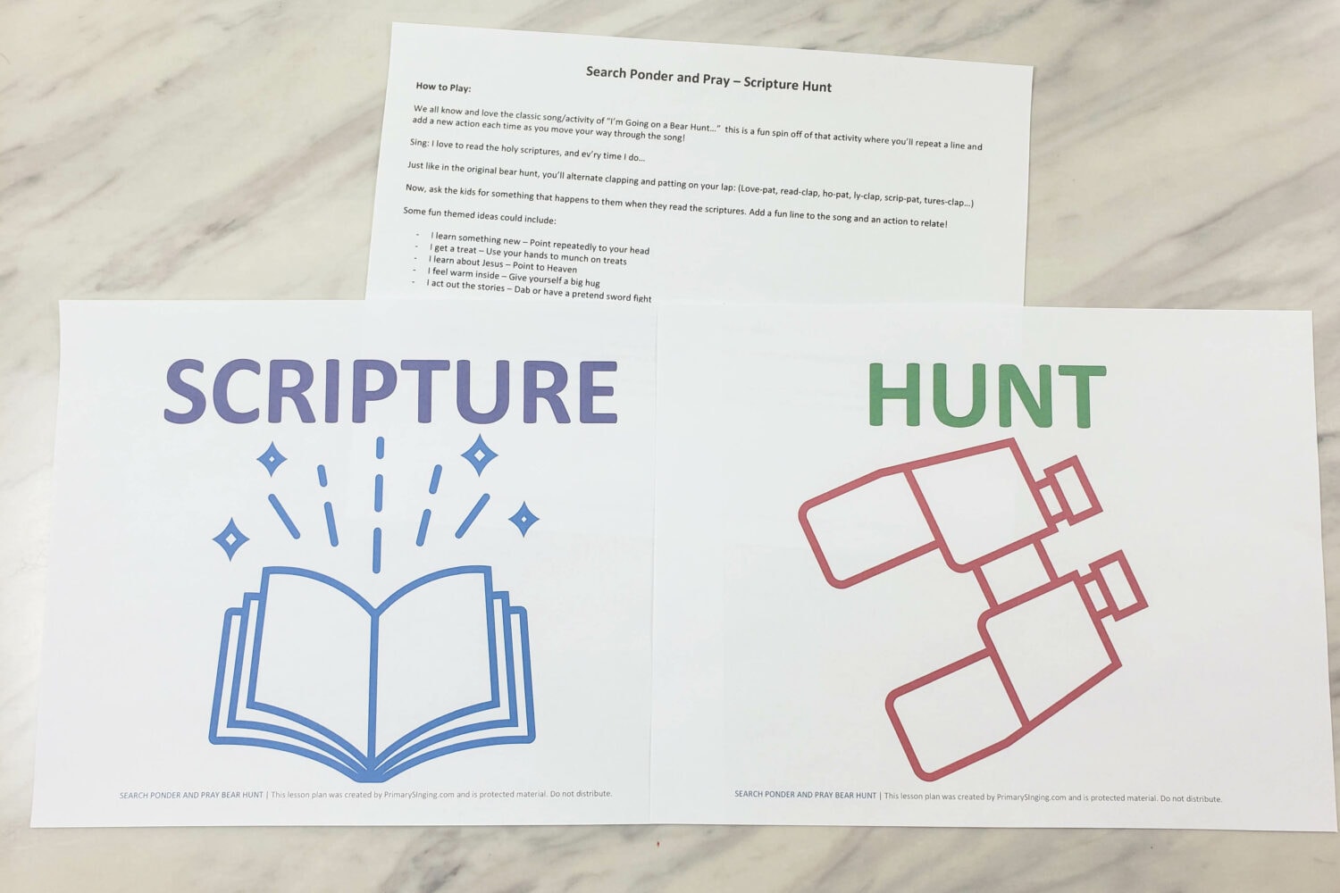 Search Ponder and Pray Scripture Hunt singing time ideas for LDS Primary music Leaders