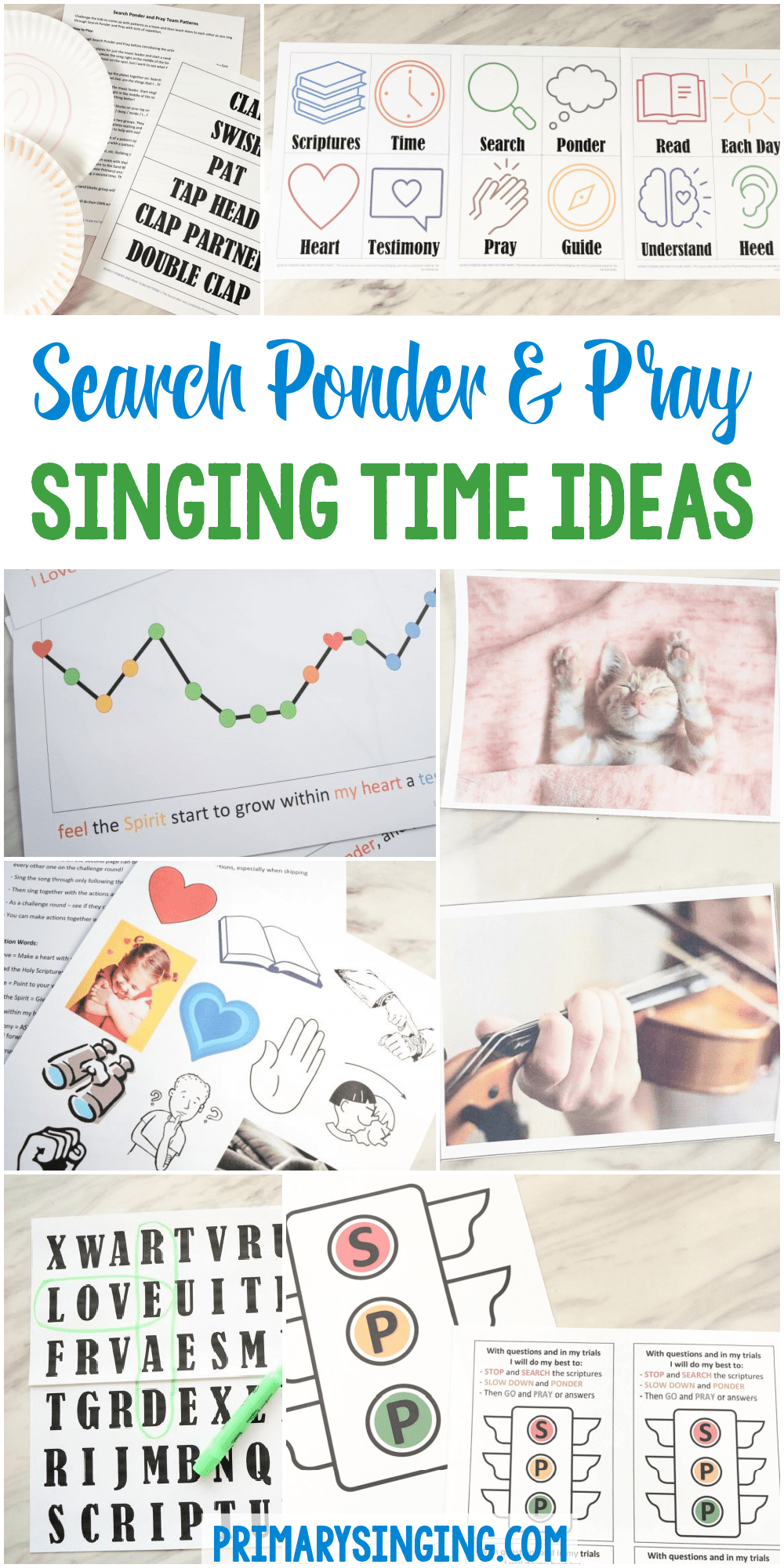 Search, Ponder and Pray Singing Time Ideas - 30 easy to implement lesson plans for LDS Primary Music Leaders teaching Singing Time! Or fun activities to include in Come Follow Me Home Study.