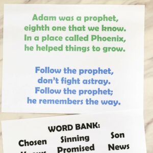 Follow the Prophet Word Swap singing time idea and printable song helps for LDS Primary music leaders. Hunt for the silly incorrect words and then replace them with the correct word!