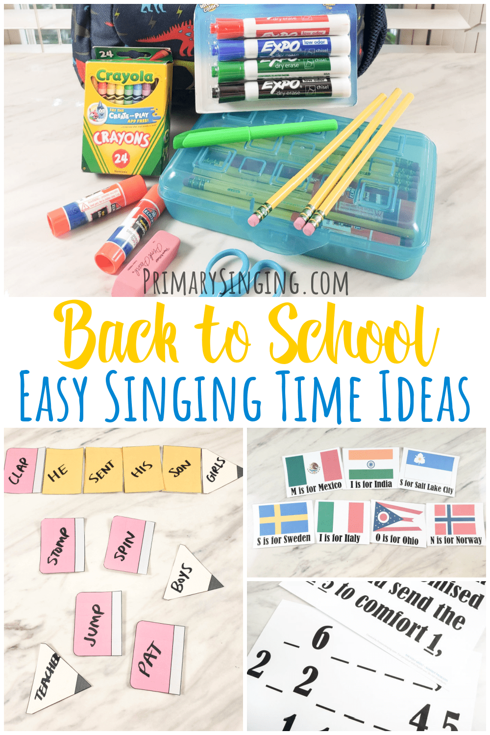 Back to School singing time ideas for LDS Primary music leaders! A variety of fun ways to teach a mix of any Primary songs you're working on or to have purposeful themed fun with one of your current songs! Ideas for LDS Primary Music leaders with printable song helps.