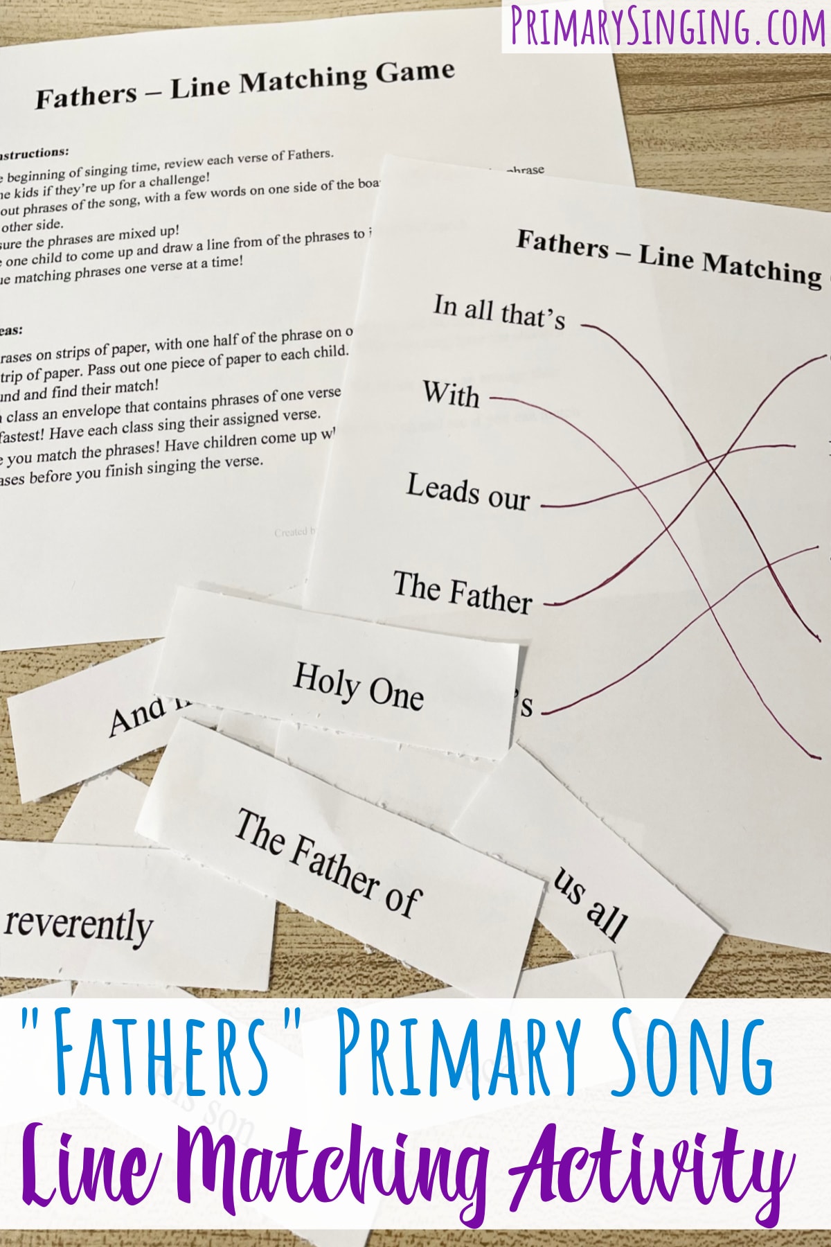 Fathers Testimony Sharing Intro Lesson Easy singing time ideas for Primary Music Leaders Fathers Primary Line Matching Activity