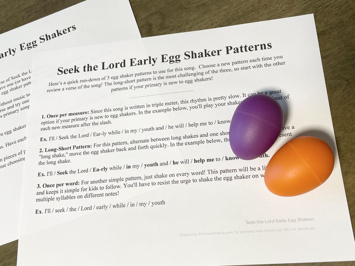 Seek the Lord Early Egg Shakers singing time idea for LDS Primary Music Leaders
