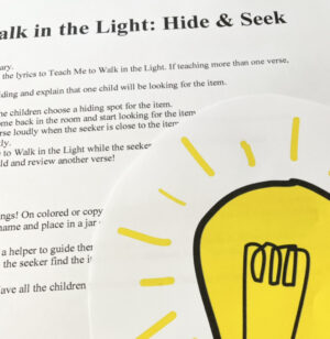 Teach Me to Walk in the Light Hide & Seek singing time idea and printable song helps for LDS Primary Music Leaders