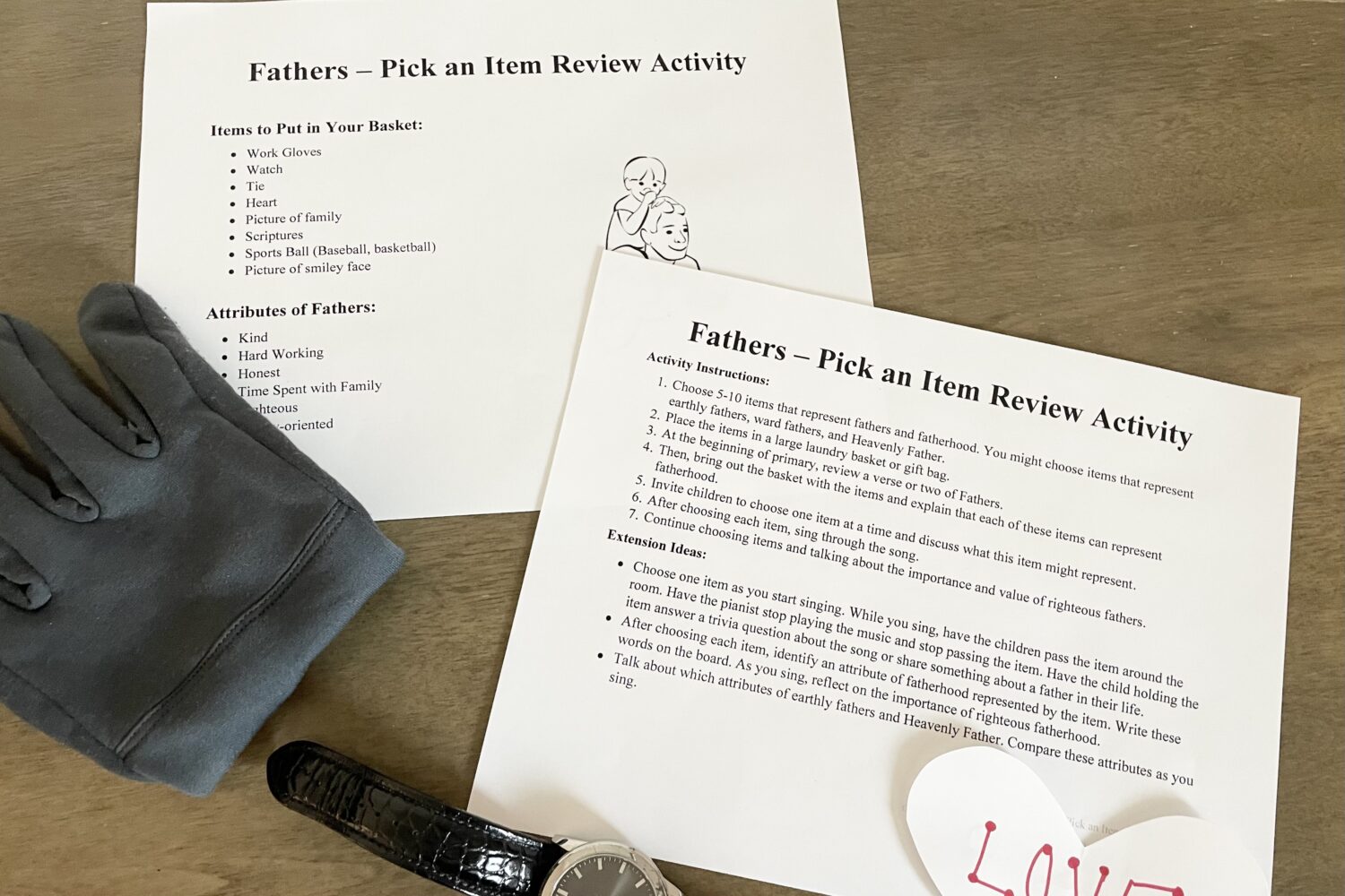 Fathers Song Pick an Item singing time activity! Discuss how each item represent the song and Fathers!