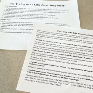 I'm Trying to Be Like Jesus song story singing time idea to share a story interweaved with a song! Fun activity with printable song helps for LDS Primary music leaders.