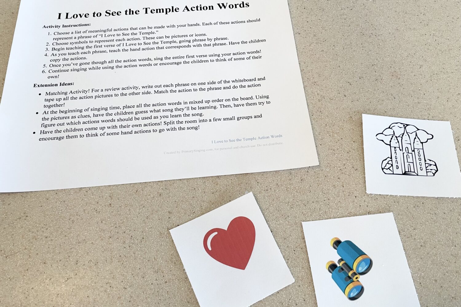 I Love to See the Temple Action Words singing time idea