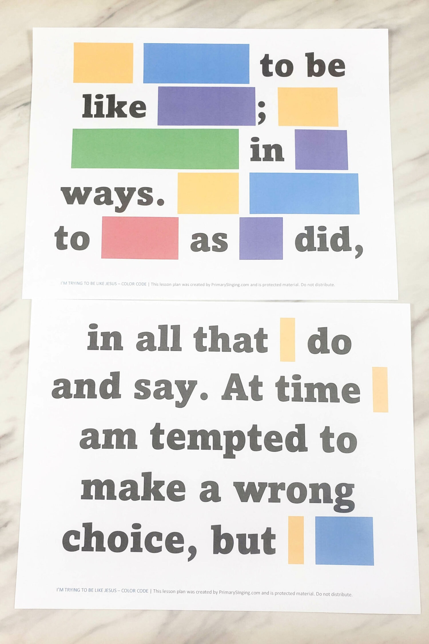 I'm Trying to Be Like Jesus Color Code singing time idea for LDS Primary music leaders. 