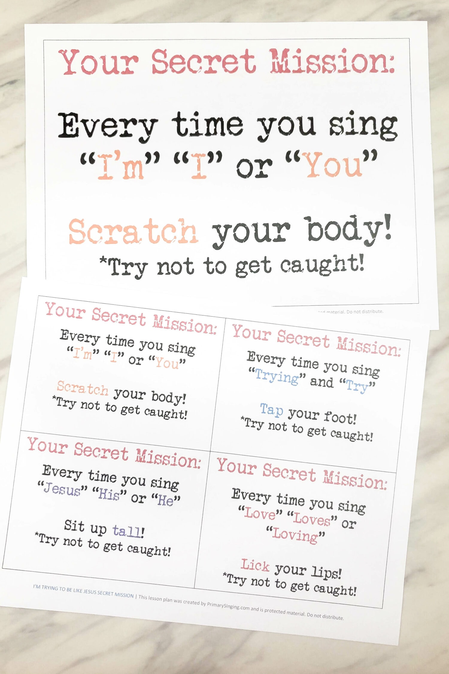 I'm Trying to Be Like Jesus Secret Missions fun singing time idea for LDS Primary Music leaders. 