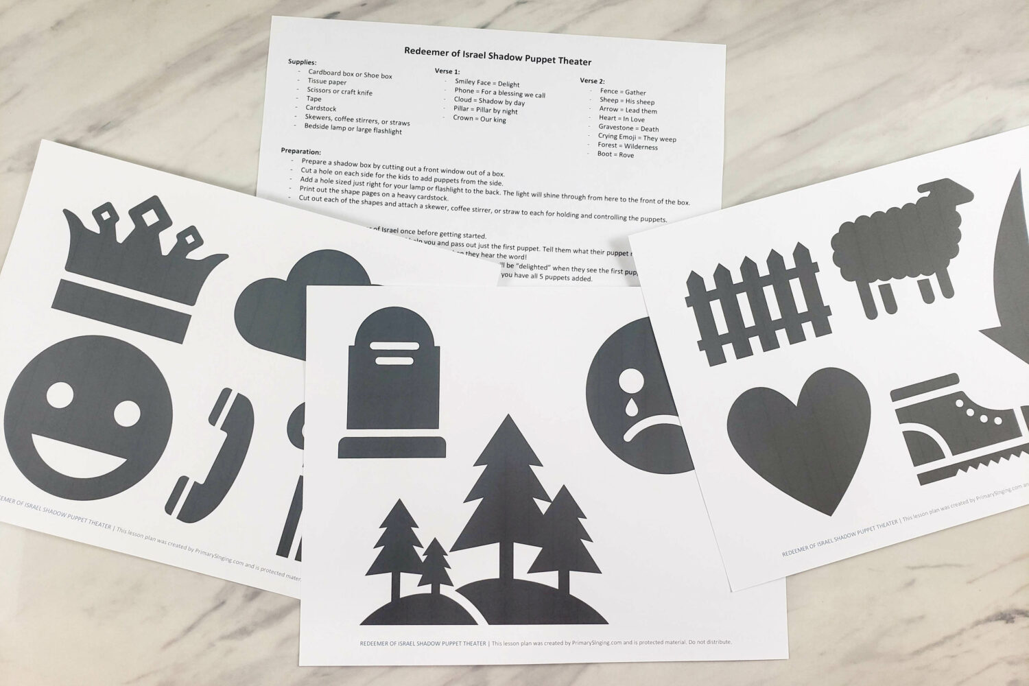 Redeemer of Israel Shadow Puppets singing time - printable lesson plan