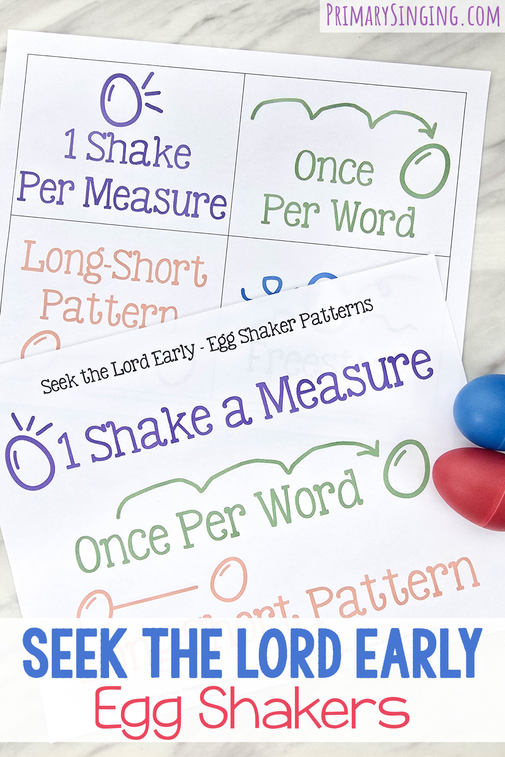 Seek the Lord Early Egg Shakers singing time idea for LDS Primary Music Leaders - Shake along following these 3 fun rhythm patterns.