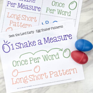 Seek the Lord Early Egg Shakers singing time idea for LDS Primary Music Leaders - Shake along following these 3 fun rhythm patterns.
