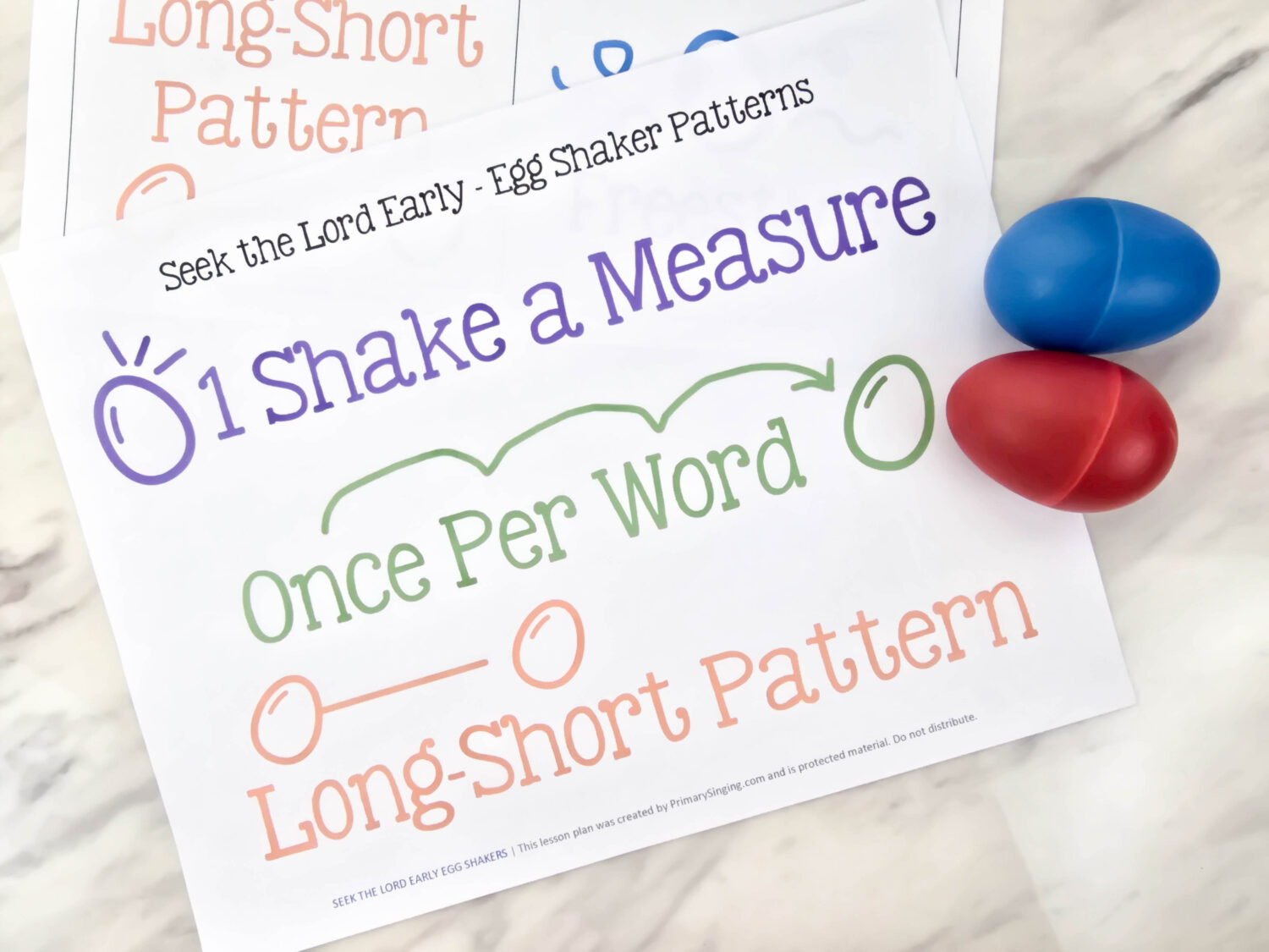 Seek the Lord Early Egg Shakers singing time idea for LDS Primary Music Leaders - Shake along following these 3 fun rhythm patterns.