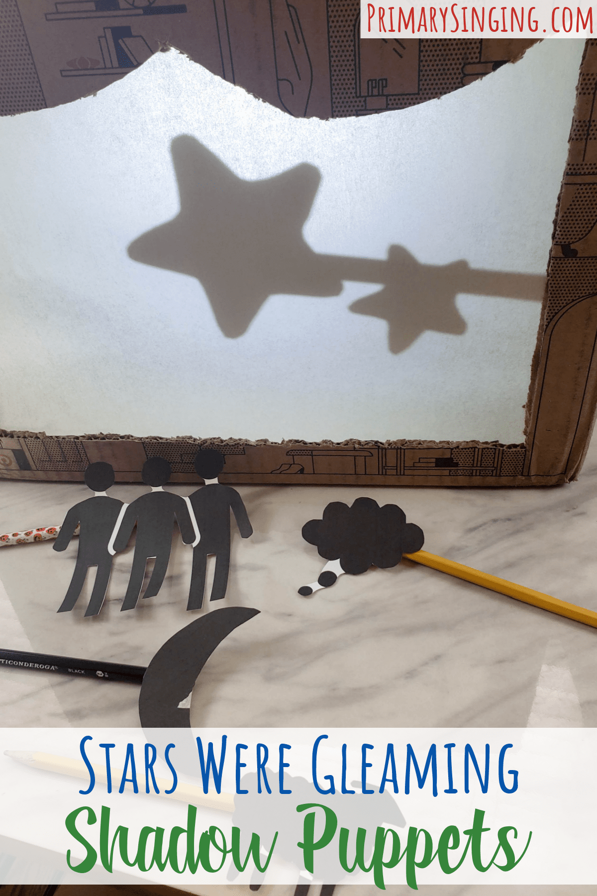 Stars Were Gleaming Shadow Puppets singing time idea fun interactive and hands on activity to teach Stars Were Gleaming Christmas Song in Primary! For LDS Music Leaders with printable song helps and lesson plan.