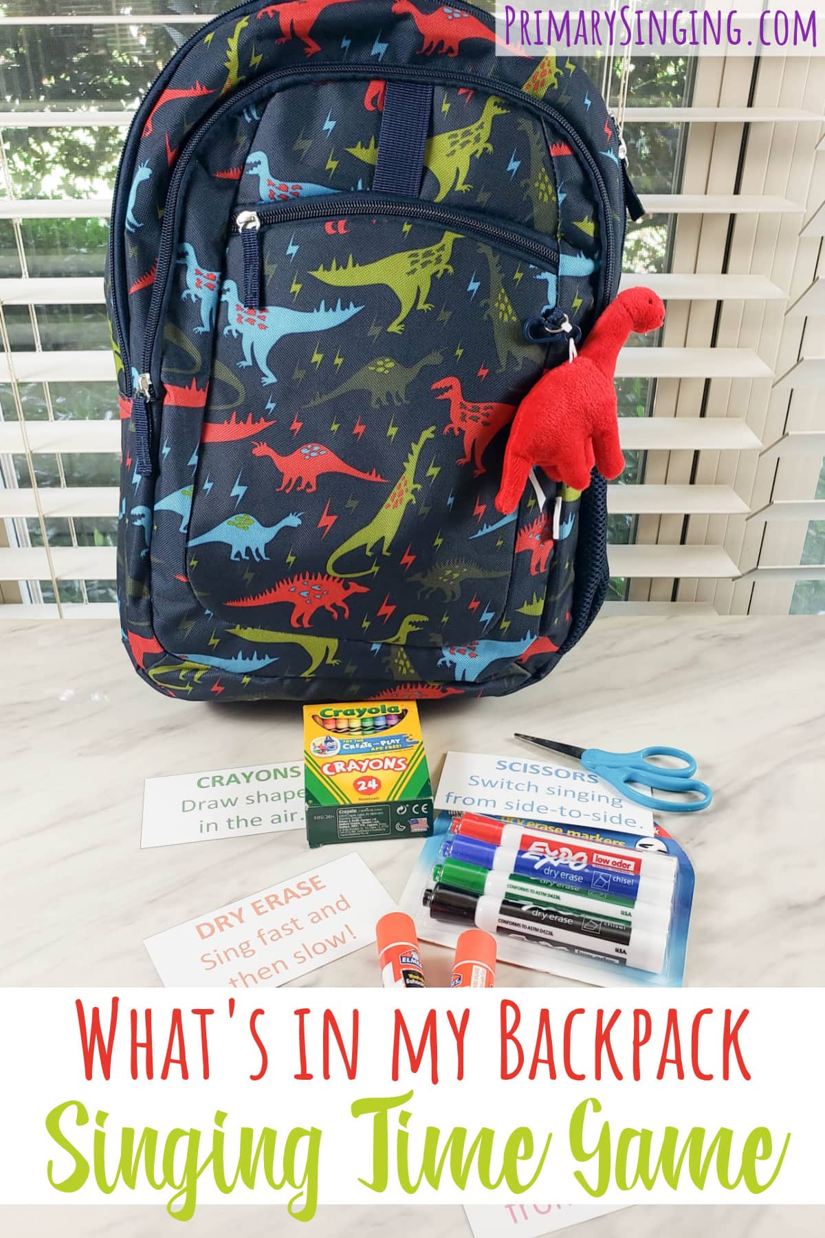 What's in my Backpack Back to School Singing time ideas for LDS Primary music leaders. Pull out a fun school supply object and then use it to sing your choice of song(s) with a unique way to sing the song for each object!