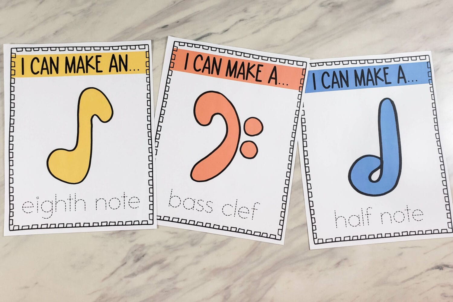 Printable Playdoh Mats Music Notes - Learn to identify and shape a variety of fun musical notes using playdoh! Fun singing time idea for music leaders! 