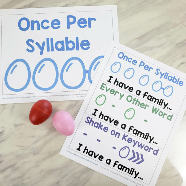 Families Can Be Together Forever Egg Shakers singing time idea - shake along with a series of fun patterns and sequences while you teach this Primary song printable helps for LDS Primary music leaders.