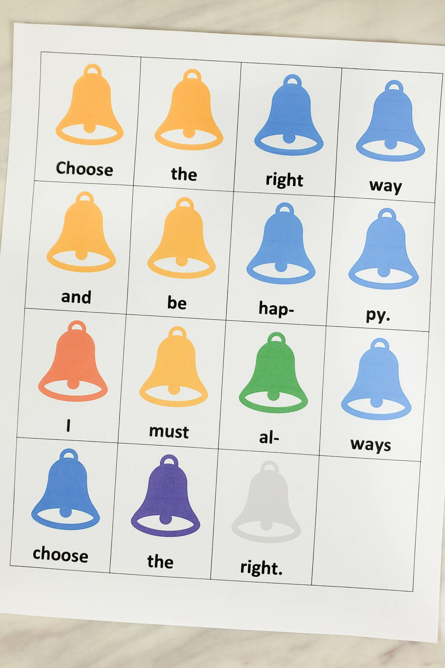 Choose the Right Way Hand Bells fun and easy singing time activity to teach this song in Primary for LDS Primary music leaders printable song helps.