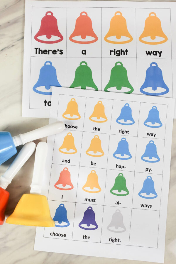 Choose the Right Way Hand Bells fun and easy singing time activity to teach this song in Primary for LDS Primary music leaders printable song helps.