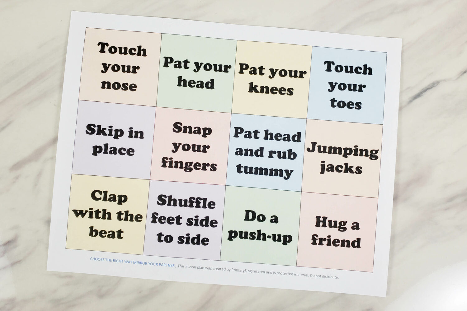 Choose the Right Way Mirror Partner use this fun mix of actions and have a buddy mirror the actions you choose in this fun and easy singing time activity! Great way to teach this song for LDS Primary music leaders.