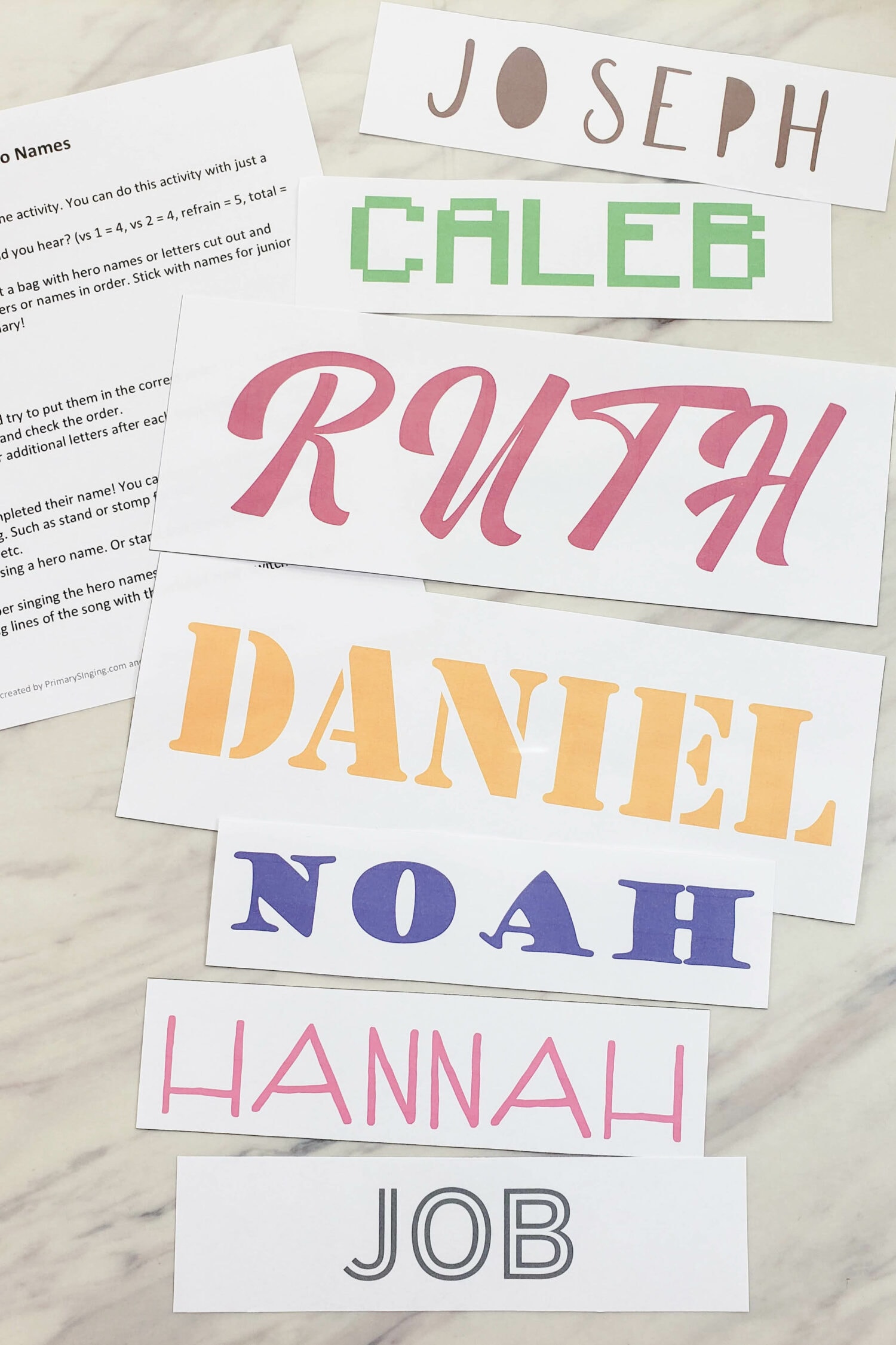 Choose to Serve the Lord Hero Names - Fun singing time idea for LDS Primary music leaders with printable song helps to teach this beautiful song with scripture hero printable name cards and letter cards.