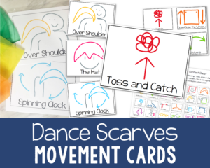 Dance Scarves movement pattern cards printable song helps for Primary Singing time and music teachers in class helps