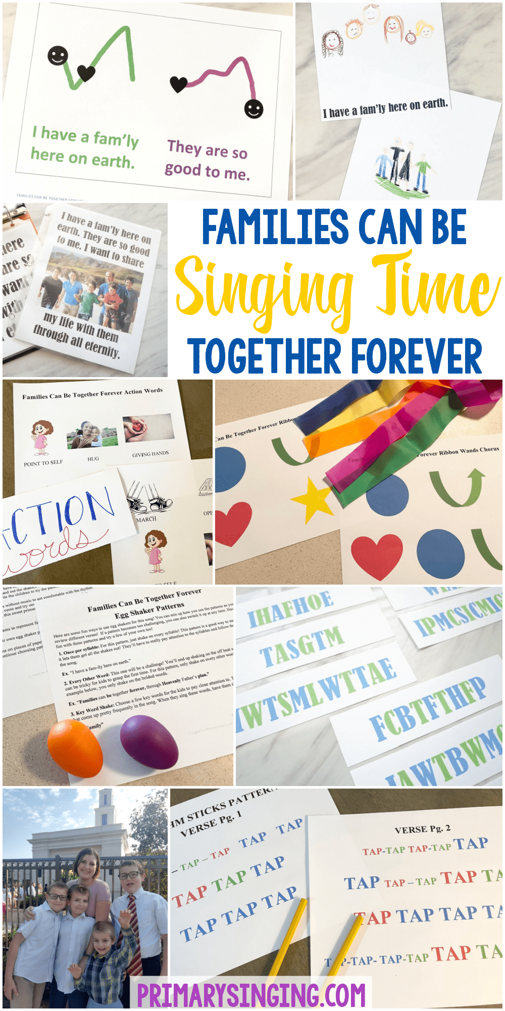 25 Families Can Be Together Forever Singing Time ideas for LDS Primary Music Leaders teaching this song with printable song helps and a variety of fun games, activities, and lesson plans to help you teach the kids with ease!