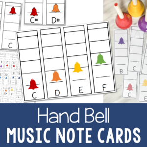 Hand Bells music note cards printable song helps for Primary Singing time and music teachers in class helps