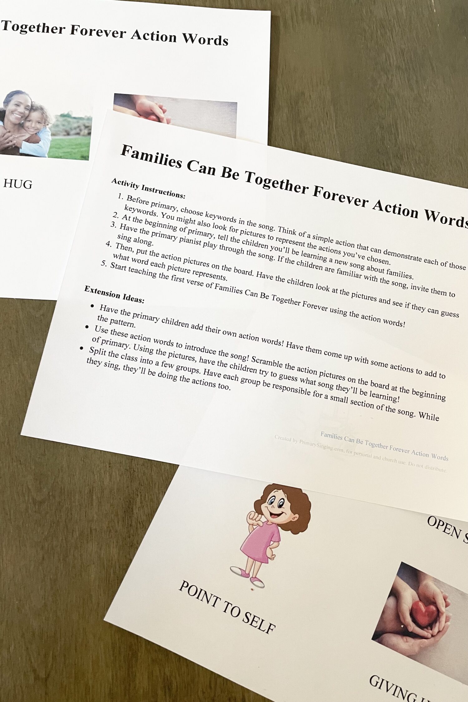Families Can Be Together Forever Action Words singing time idea for LDS Primary Music Leaders. Fun and easy way to teach Families Can Be Together Forever in Primary.