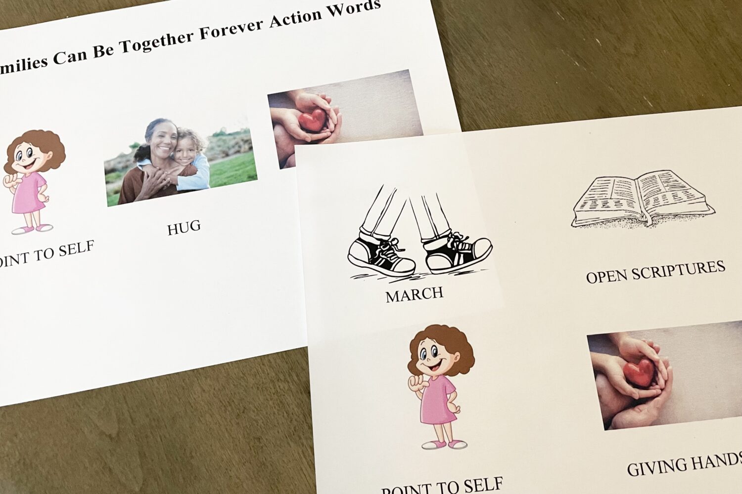 Families Can Be Together Forever Action Words singing time idea for LDS Primary Music Leaders. Fun and easy way to teach Families Can Be Together Forever in Primary.