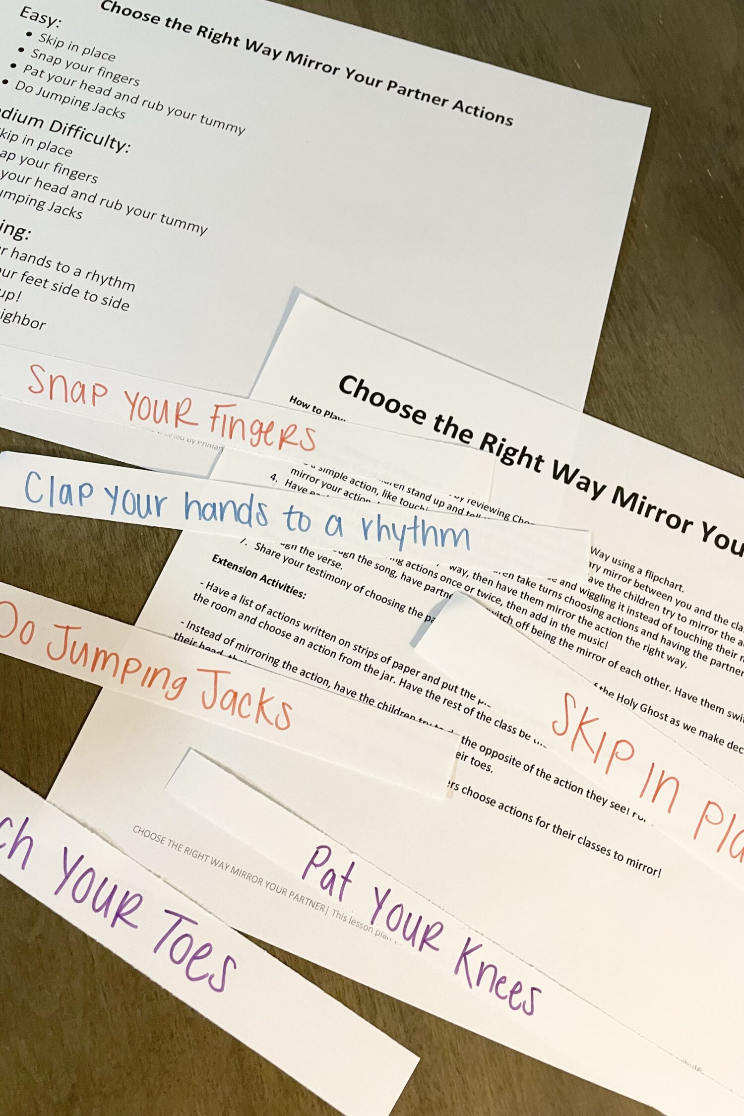 Choose the Right Way Mirror Your Partner singing time idea - A perfect way to tie in the lyrics with movement! Let the kids follow correctly and a "silly" way to contrast right and wrong. Song helps for LDS Primary music leaders.