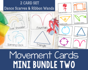 Mini Bundle Two Movement Cards - ribbon wand and dance scarves cards printable song helps for Primary Singing time and music teachers in class helps