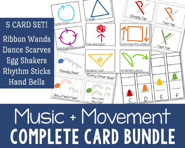 Music and Movement Complete Card Bundle 5 printable cards to help with singing time and music class