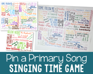 Pin a Primary Song fun review game to sing through a variety of different LDS Primary Songs perfect for a sub!