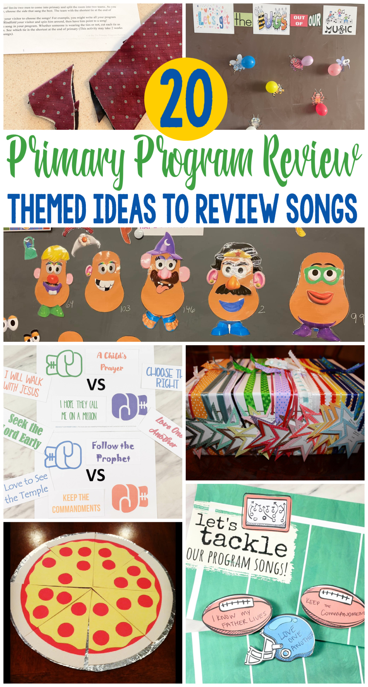 20 Primary Program Review Ideas & Themes for a fun way to review all of your Primary program songs before the presentation! Cute themes to earn a treat, include the Bishopric, or work on specific parts of the song. Singing Time ideas for LDS Primary Music Leaders.