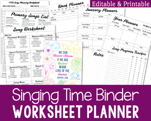Primary Singing Time Binder Planner printable worksheets planner organizer to help prepare for Singing Time