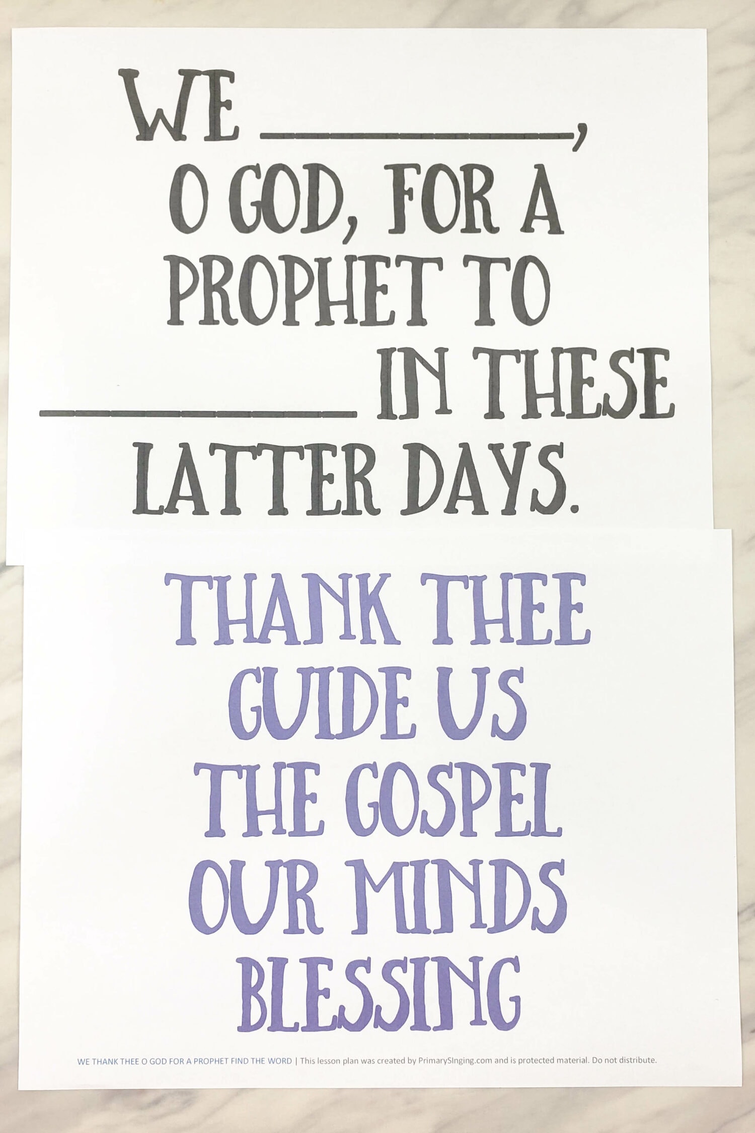 We Thank Thee O God for a Prophet Find the Word - A fun fill in the blank OR sensory bin singing time for LDS Primary Music Leaders! Teach this song with an object lesson or even use this lesson plan before or after General Conference with conference talk topics!
