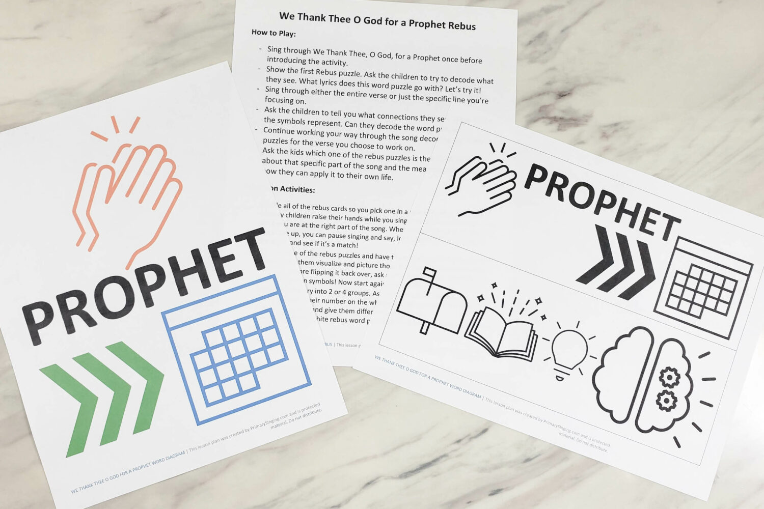 We Thank Thee O God for a Prophet Rebus fun word puzzle singing time idea for LDS Primary Music Leaders. Have the kids help you decode the puzzle and help teach the lyrics to this hymn! Including printable song helps in 2 sizes!
