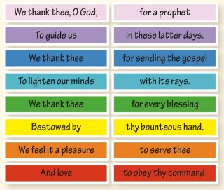 25 We Thank Thee O God for a Prophet Singing Time Ideas Singing time ideas for Primary Music Leaders color backgrounds wordstrips